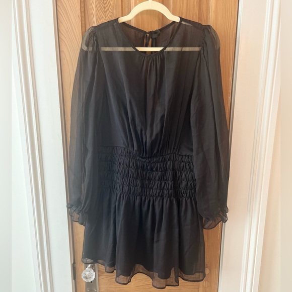 Lena Black Sheer Dress with Cinched Waist - Picture 1 of 3